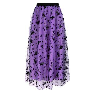 7339 Midi Witch Skirt, High Elastic Waist Tutu Mesh A Line Fairy Skirts